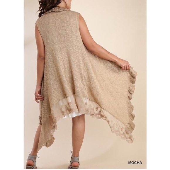 UMGEE Lace Ruffle Knit Vest Cardigan Tunic Top - Picture 2 of 5